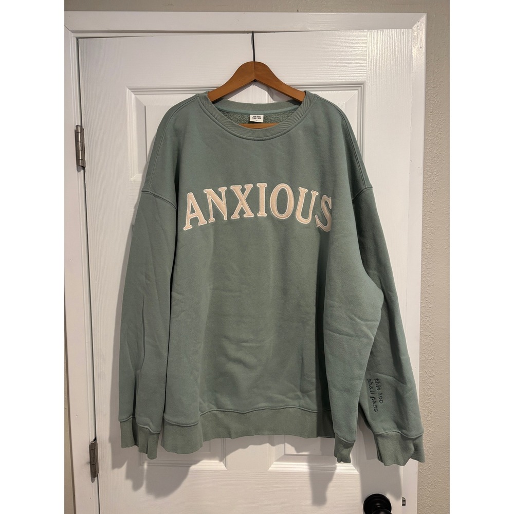 See The Way I See Anxious Crewneck Sweatshirt Sage Green 2XL Embroidered